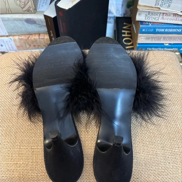 Women's Black Feathered Heels - Picture 5 of 5